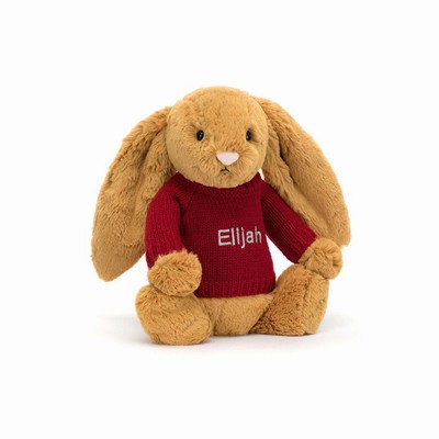 Jellycat Bashful Golden Bunny with Red Jumper USA | 52436UBGN